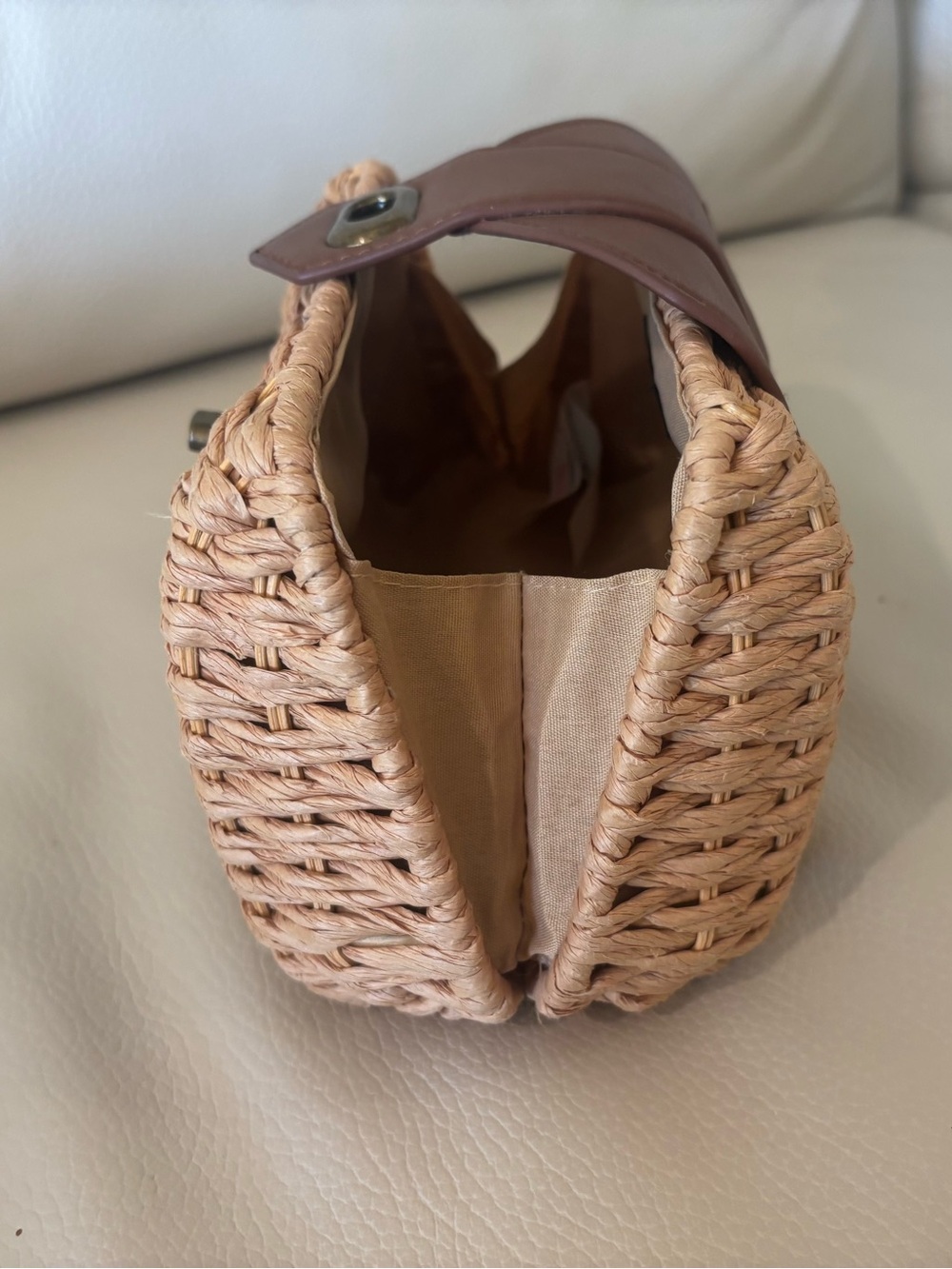 Atmosphere Tan Woven Straw Clutch with Brown Trim - Picture 4 of 4